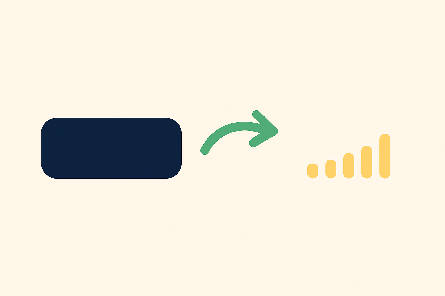 A large chunky bar shrinking down to a row of tiny bars, representing normal text becoming tiny text